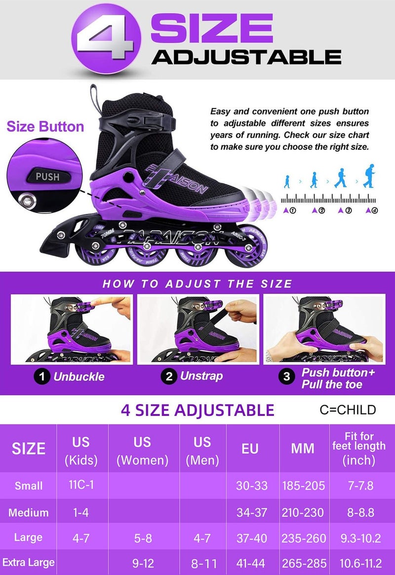 PAPAISON Adjustable Inline Skates for Kids and Adults with Full Light Up Wheels, Outdoor Roller Skates for Girls and Boys, Men and Women - Image 3